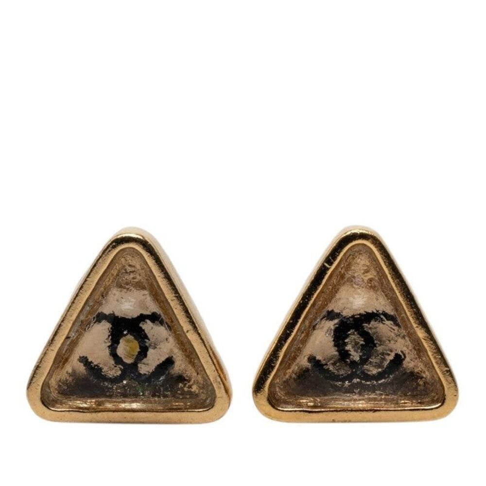 Chanel CC Logo Logo Triangle Plated Earrings Silver
